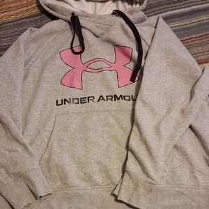 Under Armour Heather Gray Hoodie with Pink Emblem